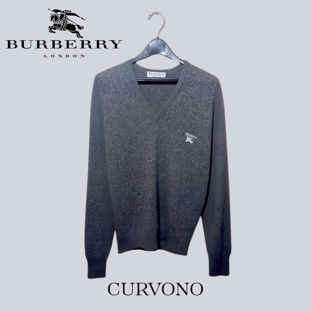 Burberrys Vintage Sweater Lambswool V-Neck Gray Made in Scotland Men’s L Classic